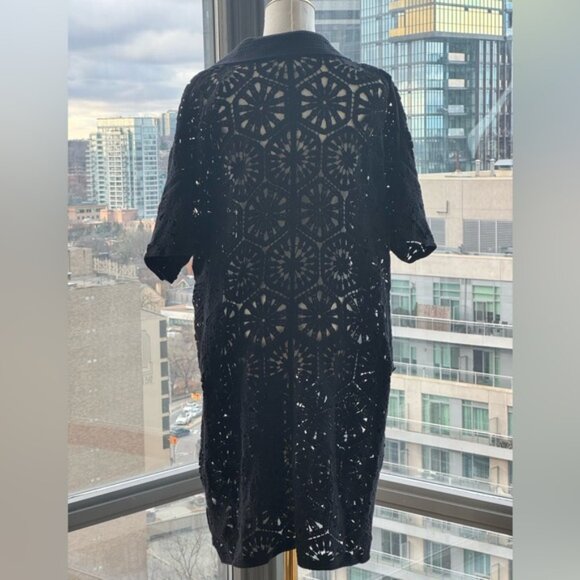 🆕 FARM Rio 🧿 NWOT Black Semisheer Floral Button-Up Crochet Cover-Up Dress, XL - Picture 3 of 13